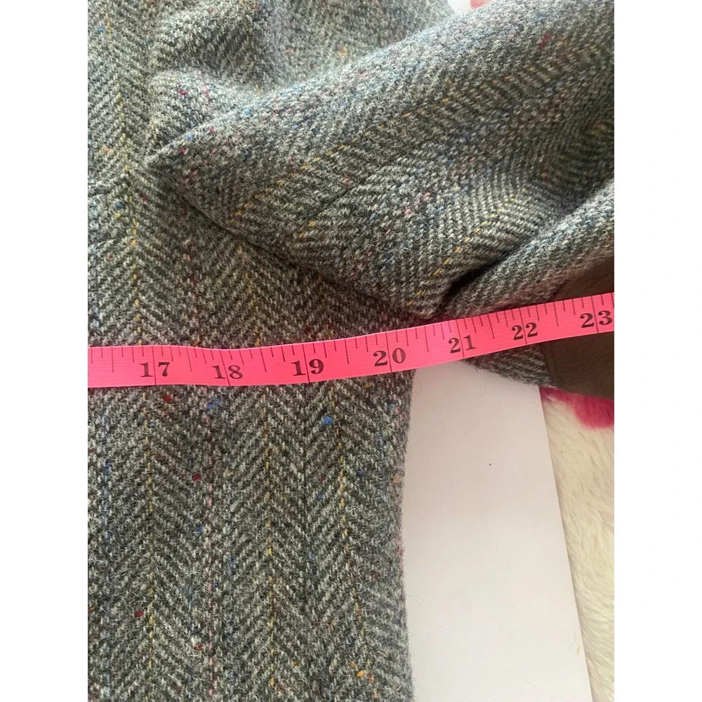 Stafford Hampshire Men Grey Herringbone Wool Blazer Suede Elbow Patches USA Made